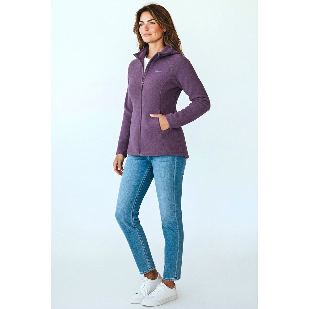 Columbia Womens L Purple Hooded Full Zip Fleece Jacket Mid-Length RN 69724
